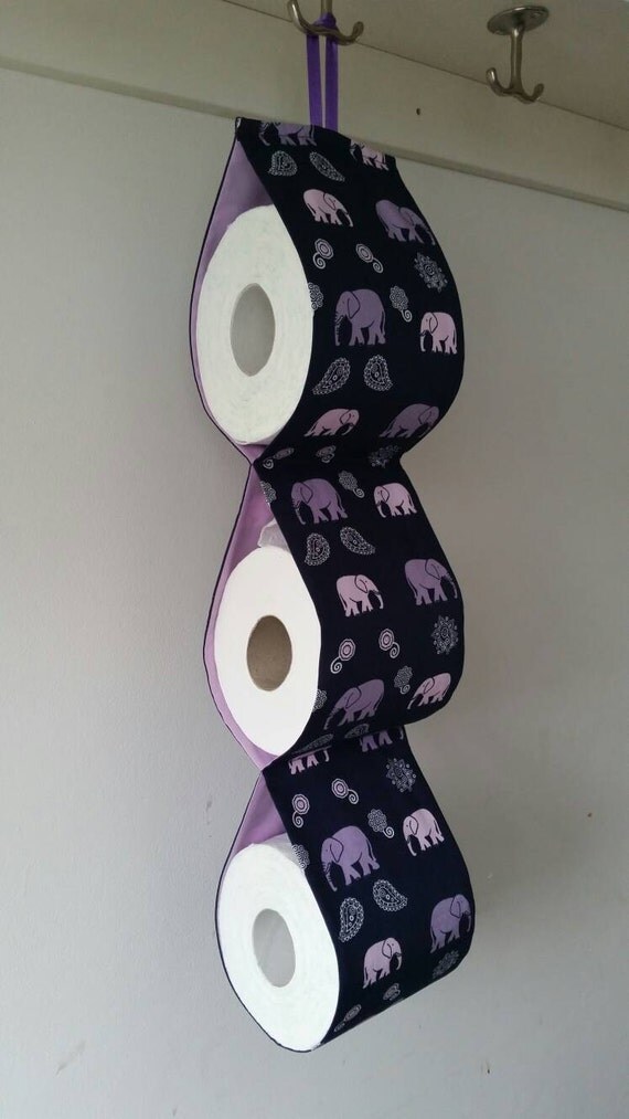 Fabric Toilet Roll Holder/ purple with elephants / holds 3