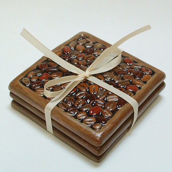 Coffee Coasters set of 3 /coffee bean multi color coaster For