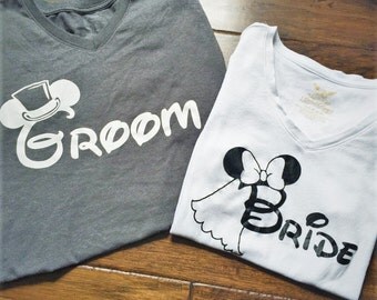 Disney Bride and Groom Shirts, Honeymoon Shirts, Minnie Mouse Bride, Mickey Groom, Wedding Gift, Disney Honeymoon