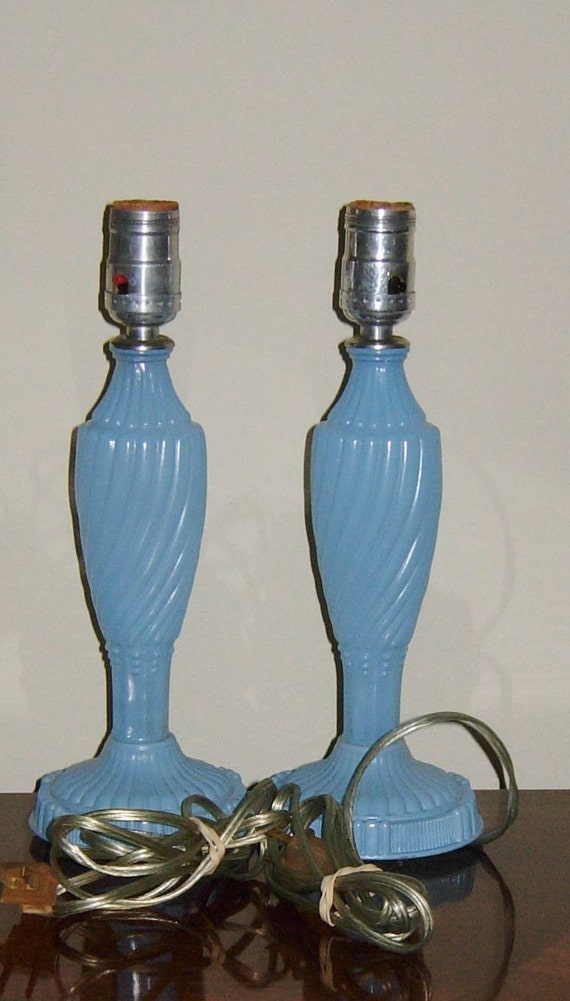 Depression Glass Vanity Lamps Blue Opaque Glass Matching