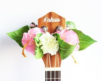 ribbon lei for ukulele (organdie pink b) / ukulele accessories/ ukulele decor / mandolin /hawaiian lei /organdie ribbon / monstera