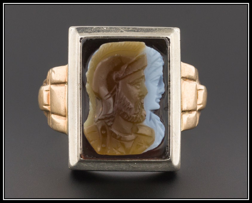 Vintage 10k Gold Cameo Ring Men's Cameo Ring Carved
