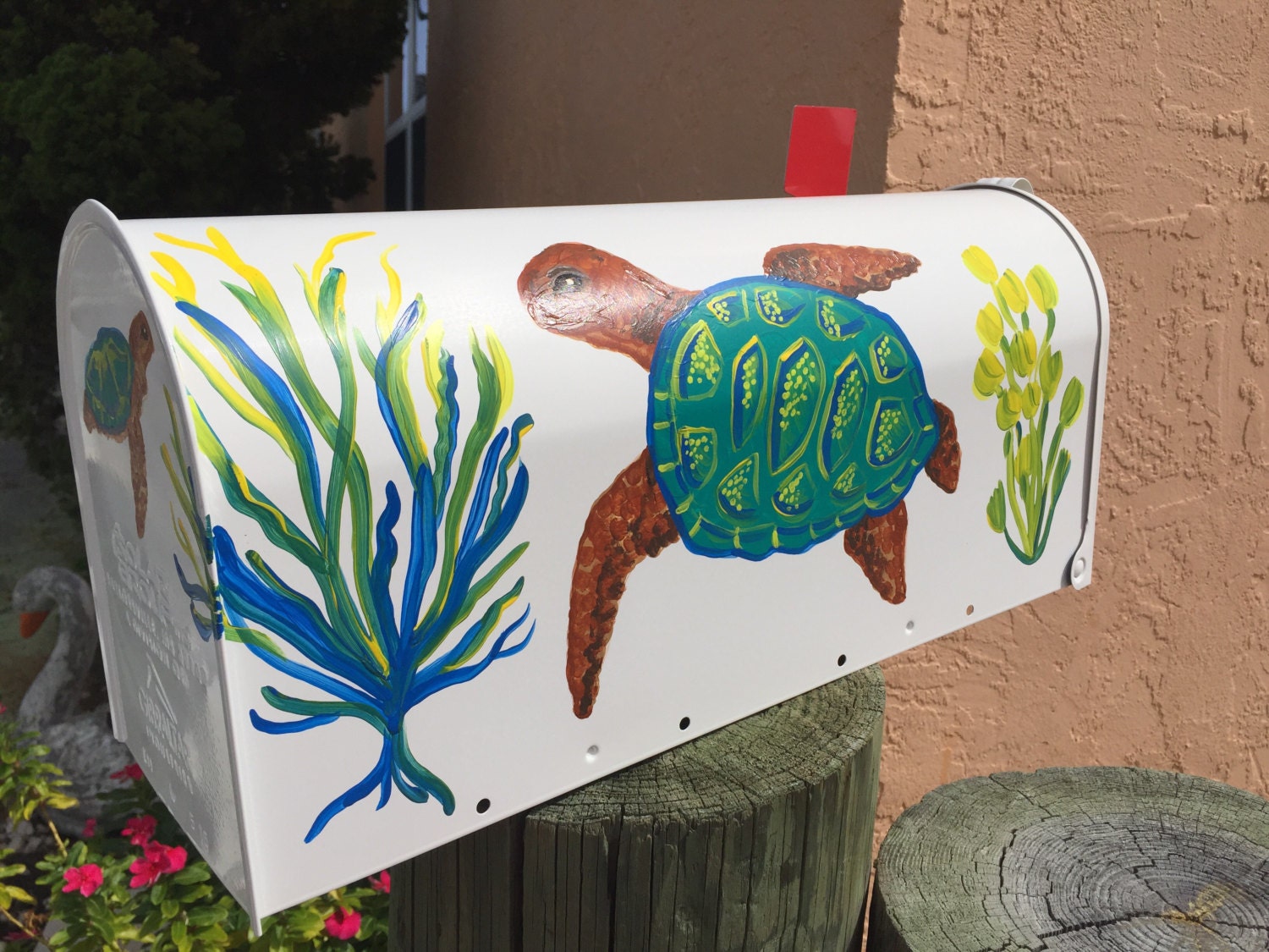 Turtle Mailbox Green sea turtle hand painted standard