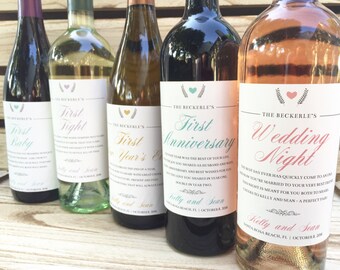 Wedding Milestone Wine Labels, wedding gift, marriage milestone labels, wedding gifts personalized, wedding gift for couple, engagement gift