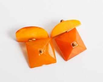 Set of antique Vintage Cuff Links, Natural Baltic Amber stones (DZ)