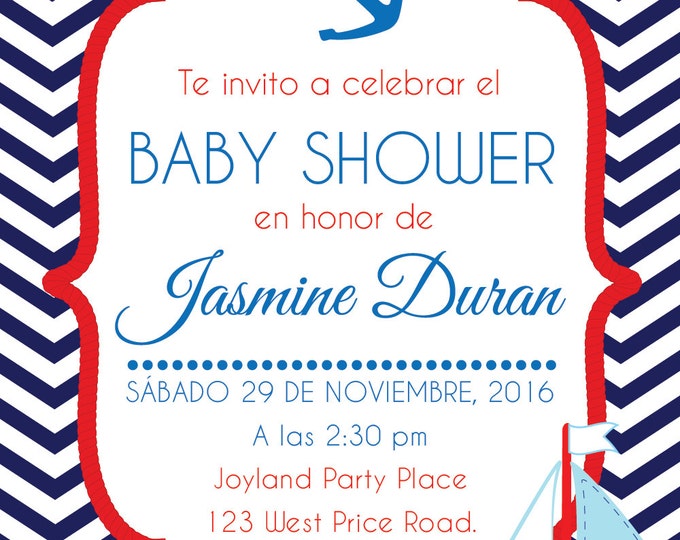 Nautical Baby Shower invitation. Navy Babyshower invite. Printable. Invitacion Babyshower