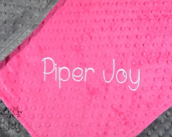 Personalized Baby Blanket, Minky Blanket, Personalized Name Blanket, Fuchsia Blanket, Grey Blanket, Choose Your Colors, Choose Your Size