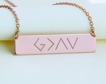 God Is Greater Than The Highs And Lows Necklace,Horizontal Bar Necklace,Custom Engraved Necklace,Rose Gold Bar Necklace,God Necklace