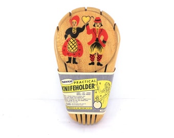 NOS Nevco Knife Holder, Dutch Man and Woman, Knife Block, Kitschy Kitchen, Camper Decor