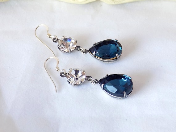 Montana Blue Earrings Swarovski Crystal Montana Blue Teardrop Earrings Blue Dangle Earrings Downton Abbey Jewelry Victorian Earrings