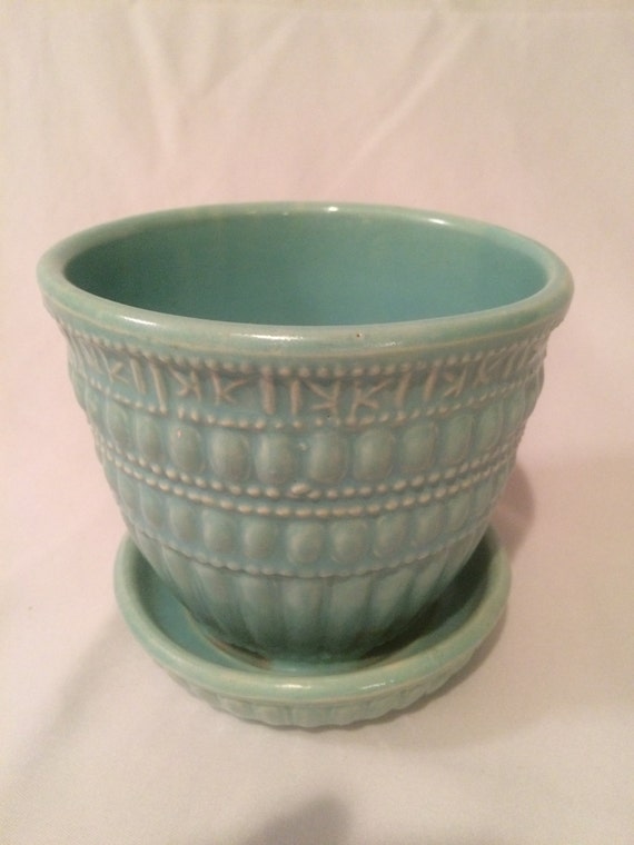  Aqua  Blue Vintage McCoy Ceramic Flower Pot 