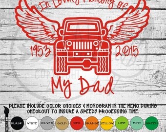 In Memory Jeep Angel Wings - Vinyl Decal Sticker - Available in variety of sizes and colors