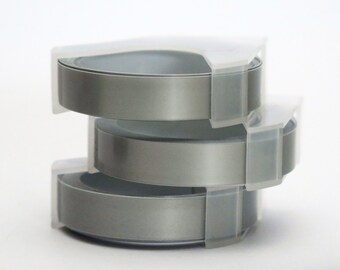 Motex Tape Refill Retro Embossing Label Maker Refill Bundle of 3 Silver Tapes
