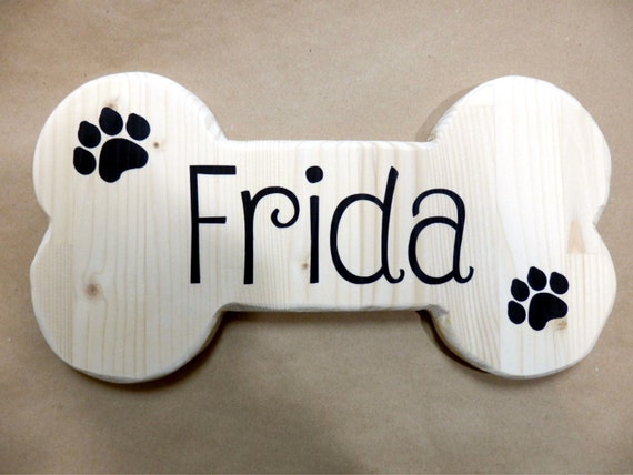 Dog Bone Shaped Sign Family Pet Name Personalized Wooden