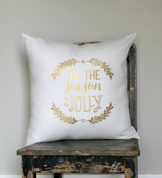 Items similar to Gold Wreath Christmas Cushion, Metallic gold pillow ...