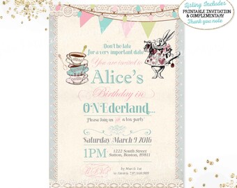 Alice in Wonderland 1st Birthday Invitation Alice In ONEderland Invitation ONEderland Tea Party Invitation Vintage Alice In Wonderland Party