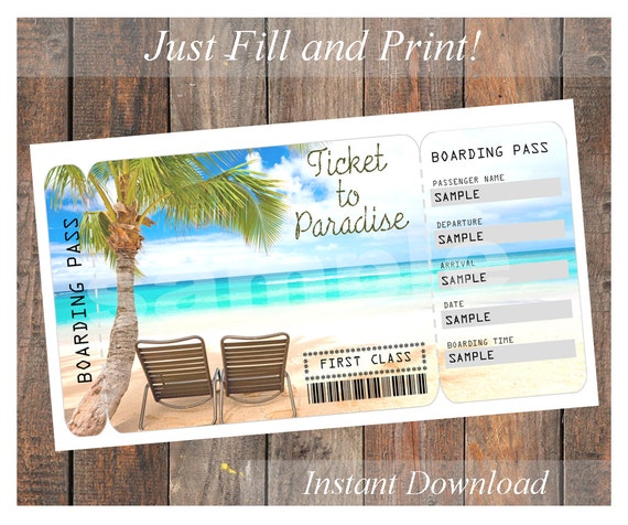 Printable Boarding Pass Ticket To Paradise By Simplejoysstudio