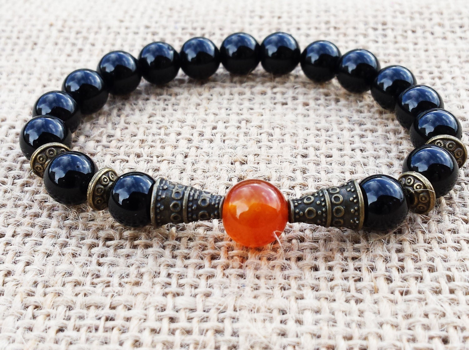 Carnelian Mala Guru Bead Mala Black Onyx Beaded Wrist Mala