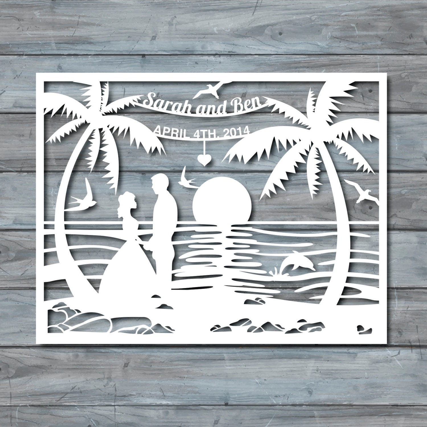 Beach Wedding Paper Cut Template Paper cut Templates by Zavyanne8