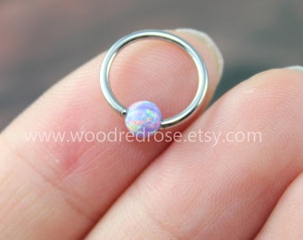 Dainty Purple Fire Opal Cartilage Hoop CBR 16 Gauge Tragus Helix Rook Opal Earring