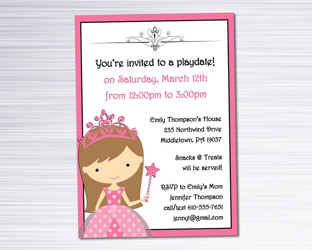 Princess Invitation Play Date or Birthday by RatherCleverDesigns