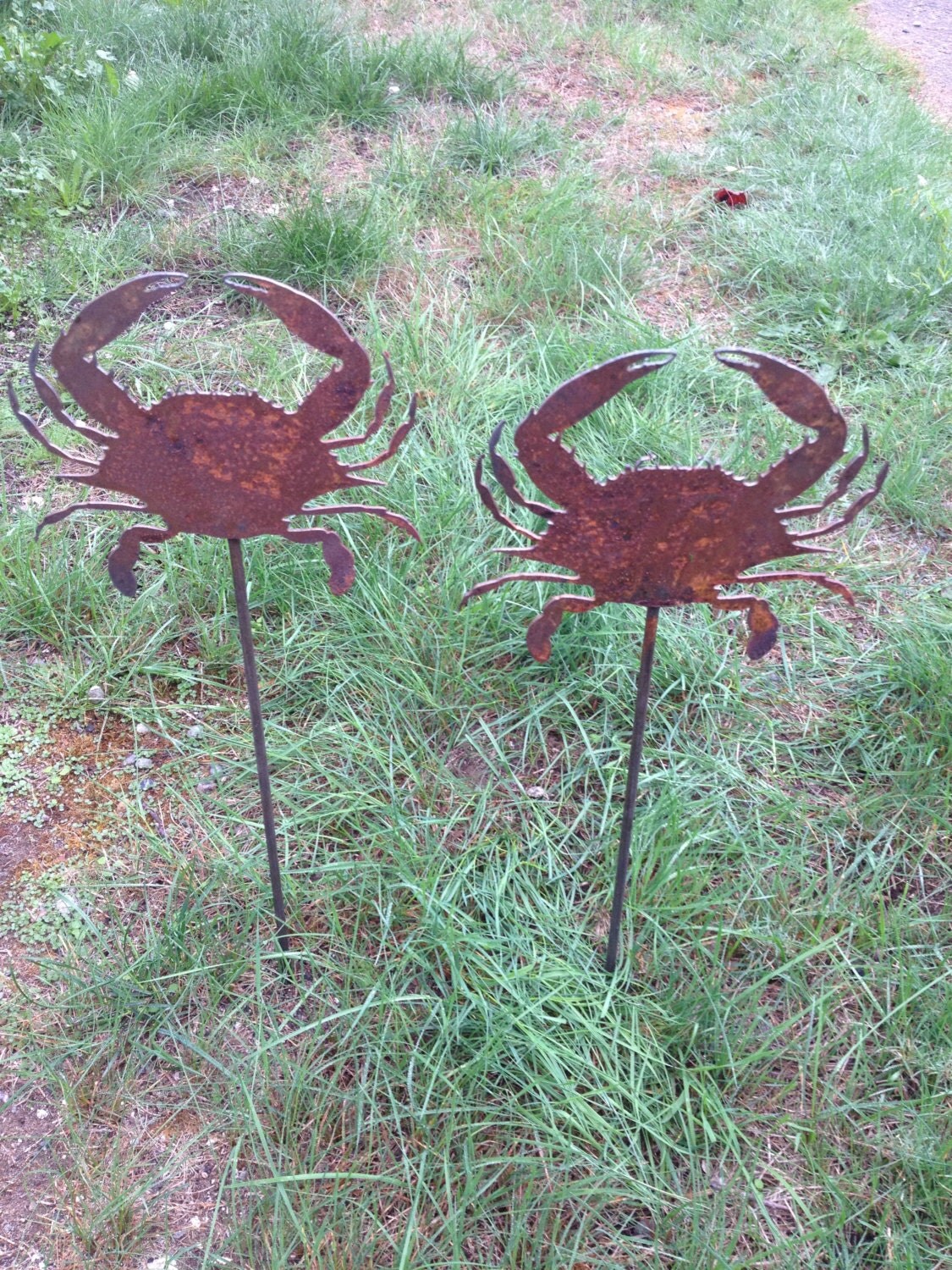 Metal Crab Garden Stakes Rustic by MarriedToTheMetal on Etsy