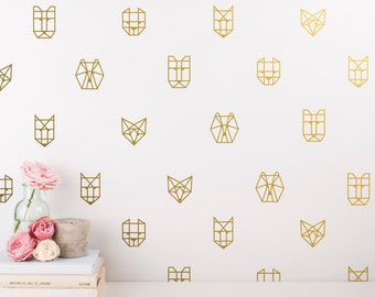 Geometric Animal Wall Decals - 30 Vinyl Wall Decals - Unique Wall Decal Set, Geometric Decals, Gold Decor, Wall Art, Wall Stickers