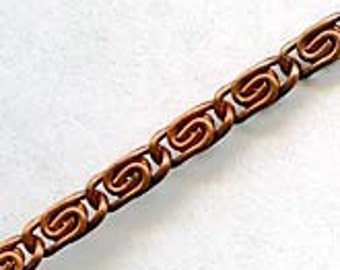Vintage copper over steel scroll chain. 3mm. Sold by the foot. b12-chn548(e)