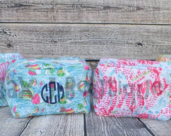 Personalized Cosmetic Bag - Lilly Pulitzer Inspired Makeup Bag - monogrammed Lilly Bag