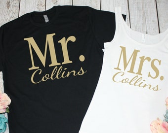 Mr and Mrs Shirts. Newlywed Shirts. Honeymoon Shirts. Mr. and Mrs. Shirt. Bride and Groom Shirts. Wedding Shirts. Bridal Shower Gift.