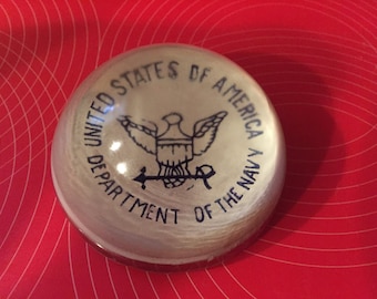 vintage military WW2 Navy reverse painted paperweight
