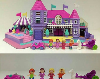 1994 Vintage Polly Pocket Pink Magical Mansion COMPLETE with RARE FLAGS