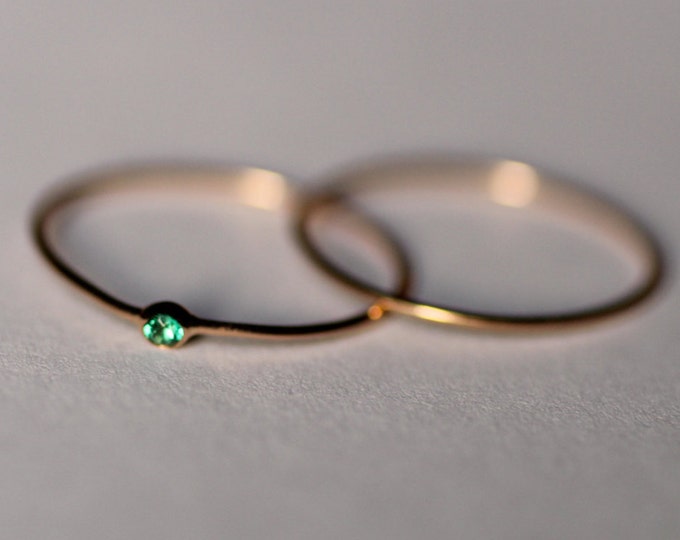 Emerald gold ring gold set two rings Green stone Natural stone Engagement wedding minimalist pretty Gold Engagement Ring
