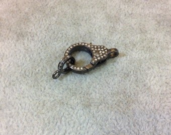 Genuine Pave Diamond Encrusted Gunmetal Plated Sterling Silver Lobster Claw Clasp Set - Measuring 13mm x 18mm, 8mm - 0.49 Carats