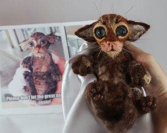 Custom Pet Portrait Miniature Soppy Wet Cat Sorry Cat Little Copy Your Pet Needle Felt Art Cat Doll Animal Decorating Shelves Felting Dreams
