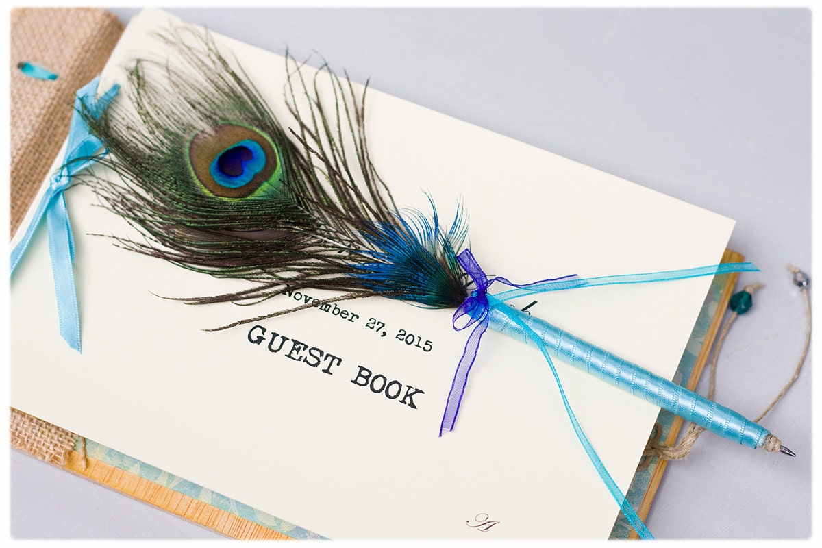 Peacock Wedding Guest Book Pen Peacock Feather Signing Pen 