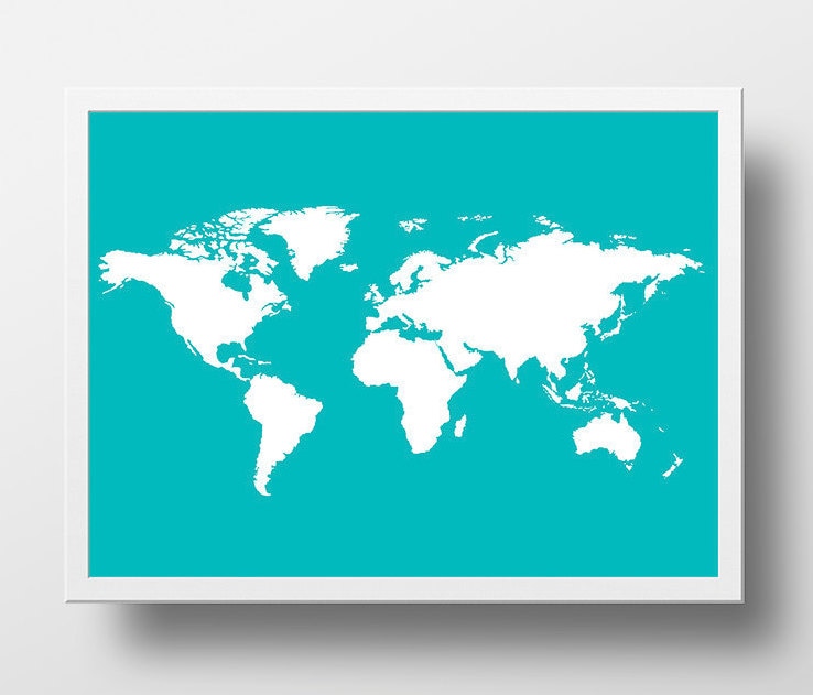 world map printable world map print turquoise world map wall