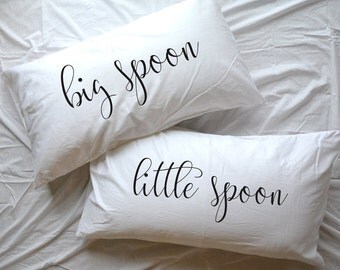 Big spoon Little Spoon Spooning 2nd cotton anniversary gift for him her husband wife men gifts couple pillow cases his hers anniversary gift