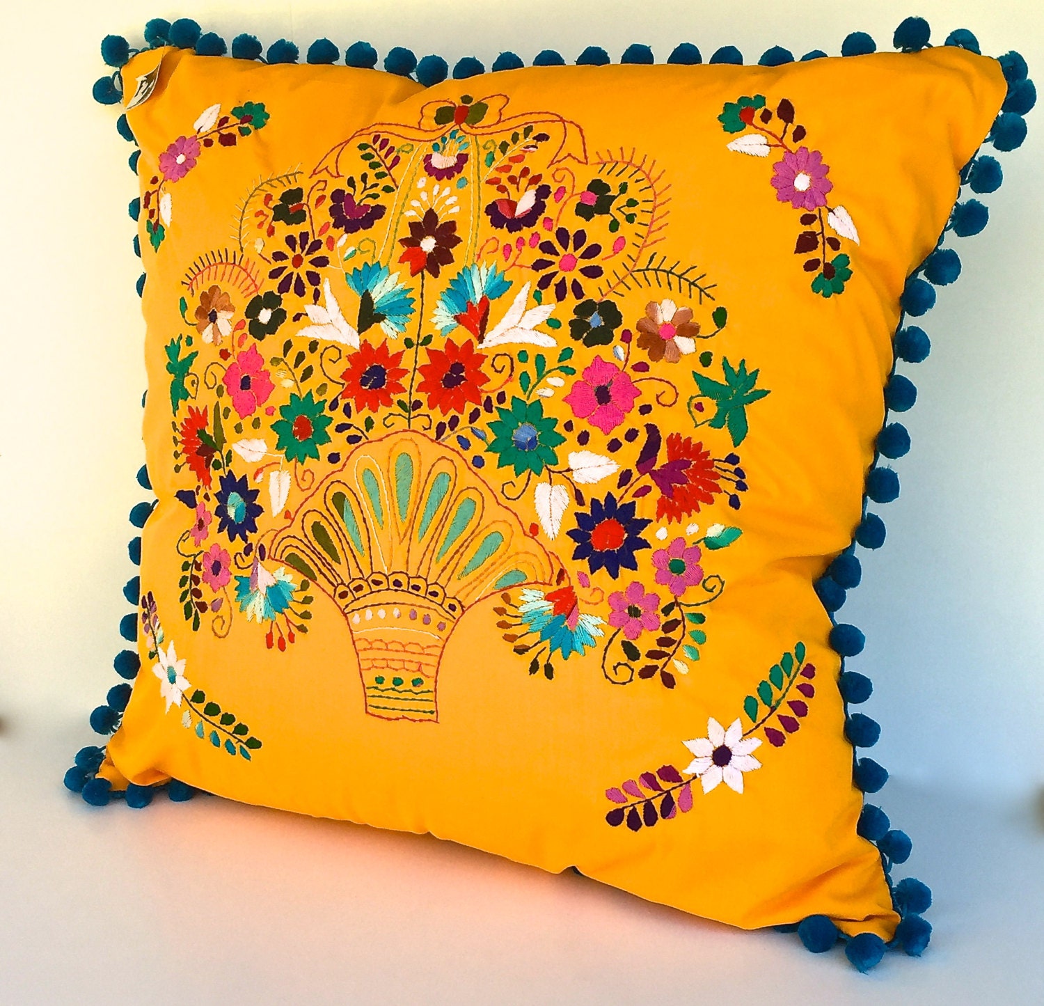 Embroidered Mexican Dress Pillow 24 Square Embroidered
