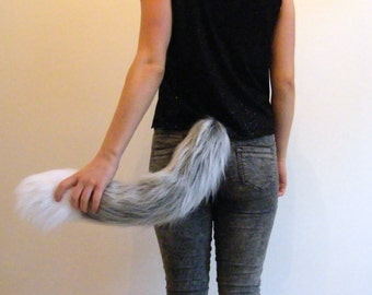 Grey Wolf Tail, Faux Fur Clip On Cosplay