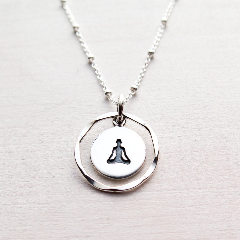 Yoga Necklace, Lotus Pose Yoga Jewelry, Sterling Silver, Meditation