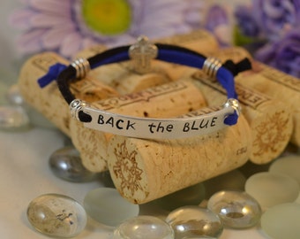 Back The Blue, Adjustable Hand Stamped Washer Bracelet, ID Style Bracelet, Blue Live Matter, Police Lives Matter, A Thin Blue Line