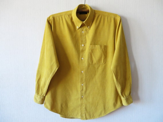 Men Corduroy Shirt Yellow Corduroy Shirt Button Up Shirt Long