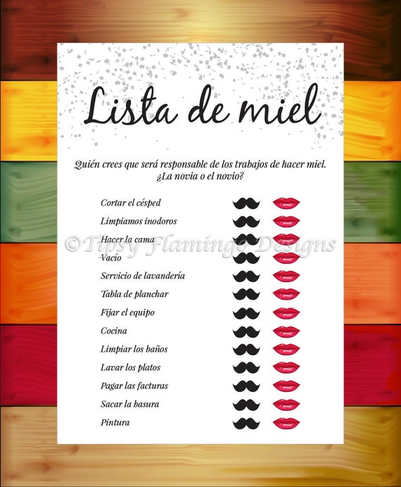 Spanish Bridal Shower Game Bridal Shower Honey Do List