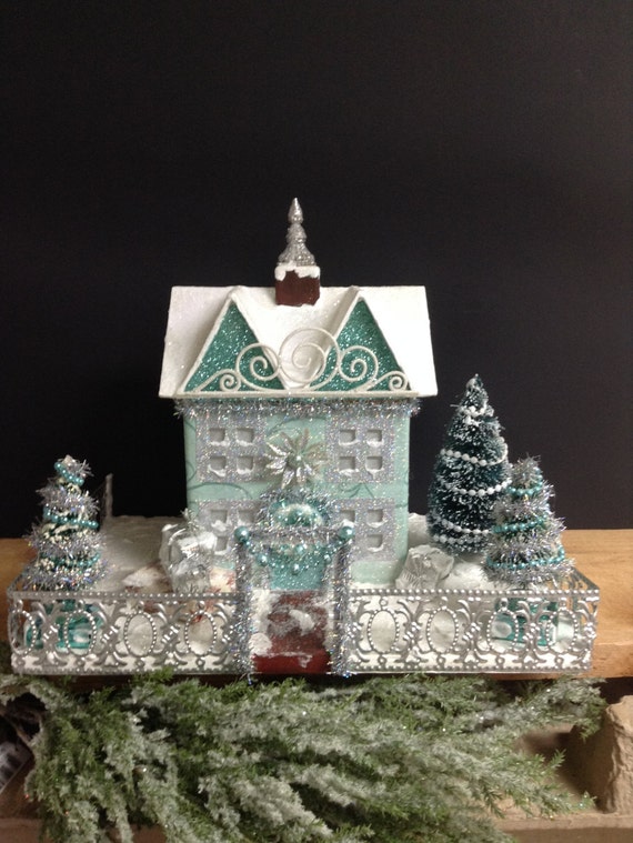 Putz House Glitter House Teal Christmas Christmas Village