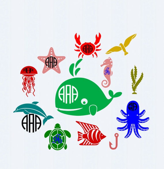 Download Sea Life Monogram Frames SVG Ocean Sea Life by JenCraftDesigns