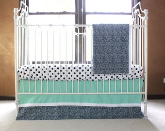 Boy Baby Crib Bedding - Mint and Navy Chevron - Crib Bedding Set by Bold Bedding