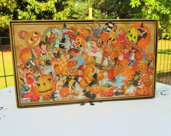 SALE Glittered Halloween Box with Old-time, Picture Collage-Handmade