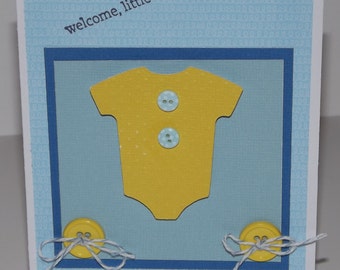 Baby Card Blue Yellow Onesie Buttons