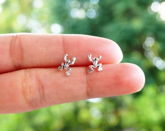 Tiny Enamel Frog Stud Earrings In Sterling Silver, Kawaii Frog Earrings Green Frog Earrings Nature Inspired 1749072063